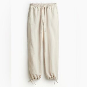 H&M Linen Blend Jogger Pants Beige Relaxed Drawstring Casual Size S